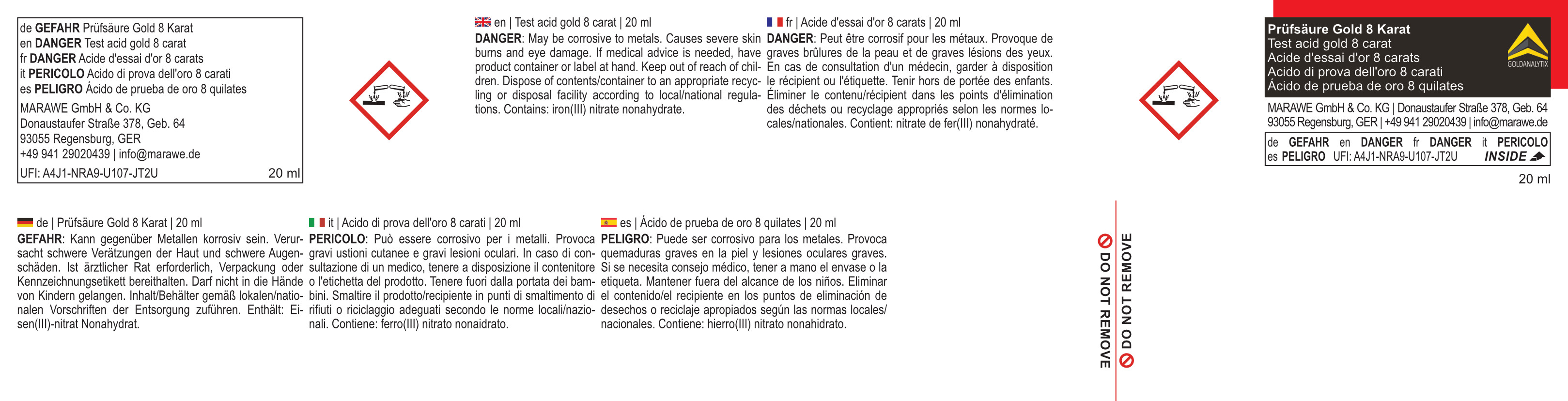 Safety instructions for Test acid gold